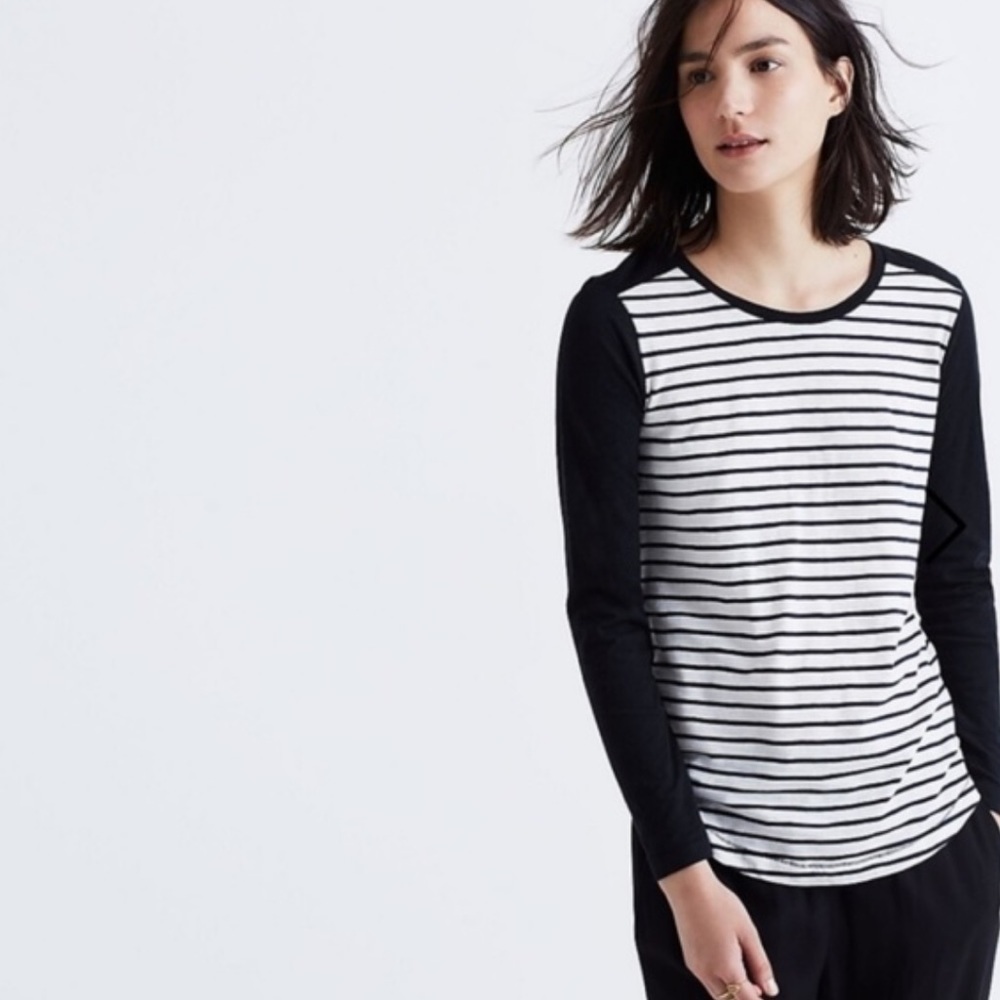 Madewell Black and White Striped Long Sleeve Tee